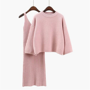 Pink Women Knitted Wool Sweater Dress